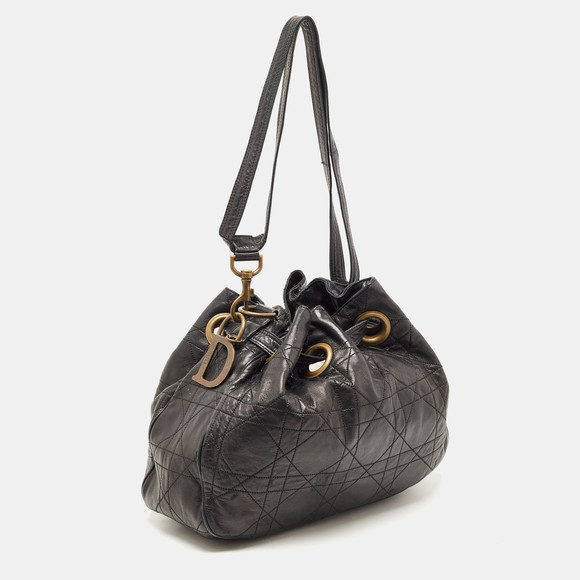 DIOR Black Cannage Leather Drawstring Hobo - Picture 3 of 8